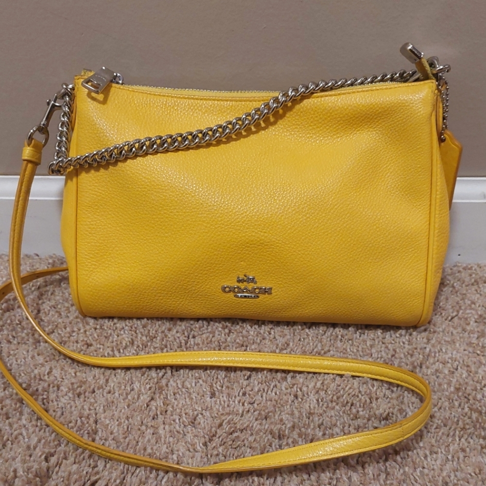 COACH Carrie Yellow Pebbled Leather Crossbody